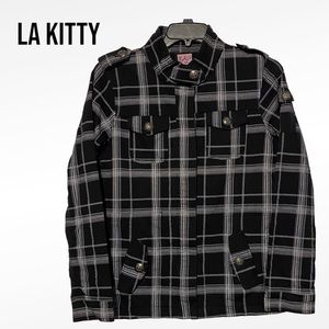 LA Kitty Black and White Plaid Coat Juniors XL